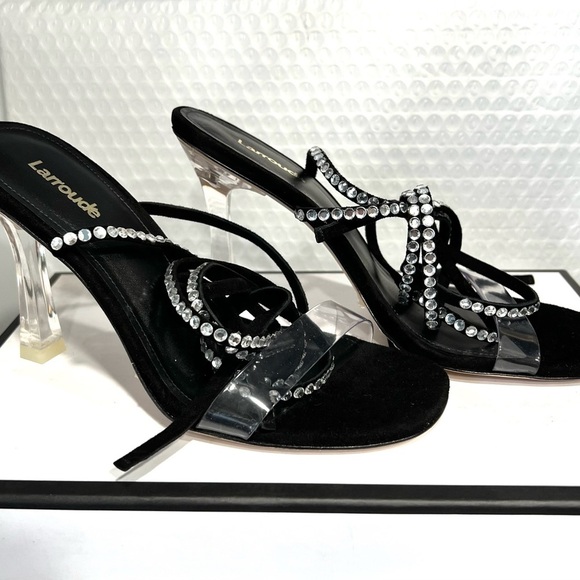 NEW Larroude Gloria Disco Sandal In Black Suede and Vinyl Size 6 - Picture 6 of 10